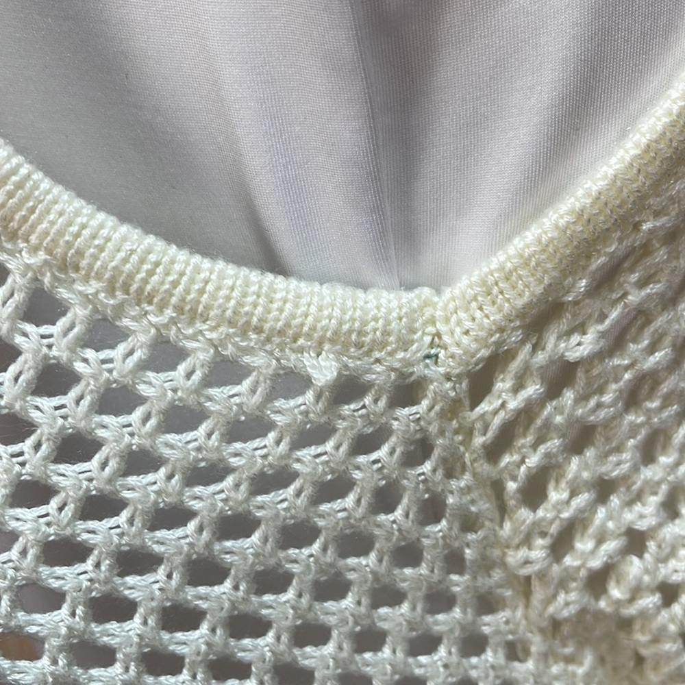 Deb off white crochet open front sleeveless cardigan sweater vest women’s size S - Picture 15 of 17